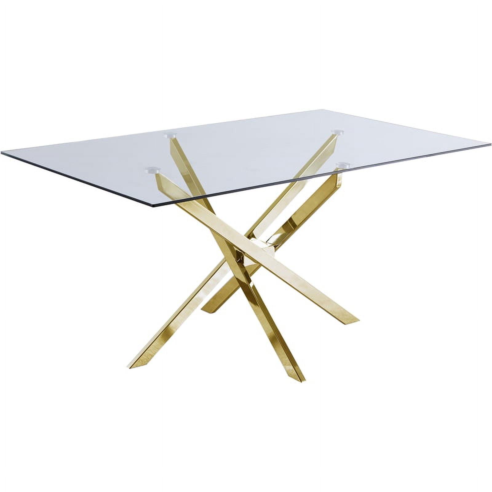 Contemporary Gold Metal and Glass Rectangular Dining Table