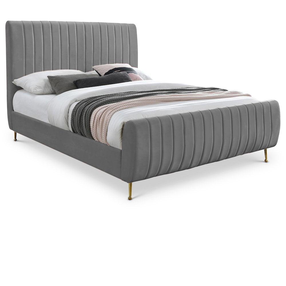 Meridian Furniture Zara Contemporary Gray Velvet Queen Bed