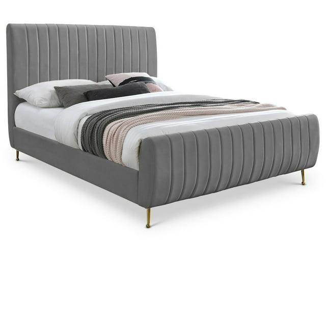 Meridian Furniture Zara Contemporary Gray Velvet Queen Bed