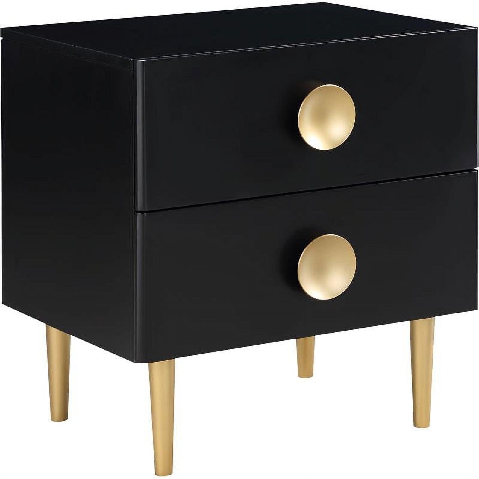 Zayne Contemporary Black Nightstand with Brushed Gold Metal Accents