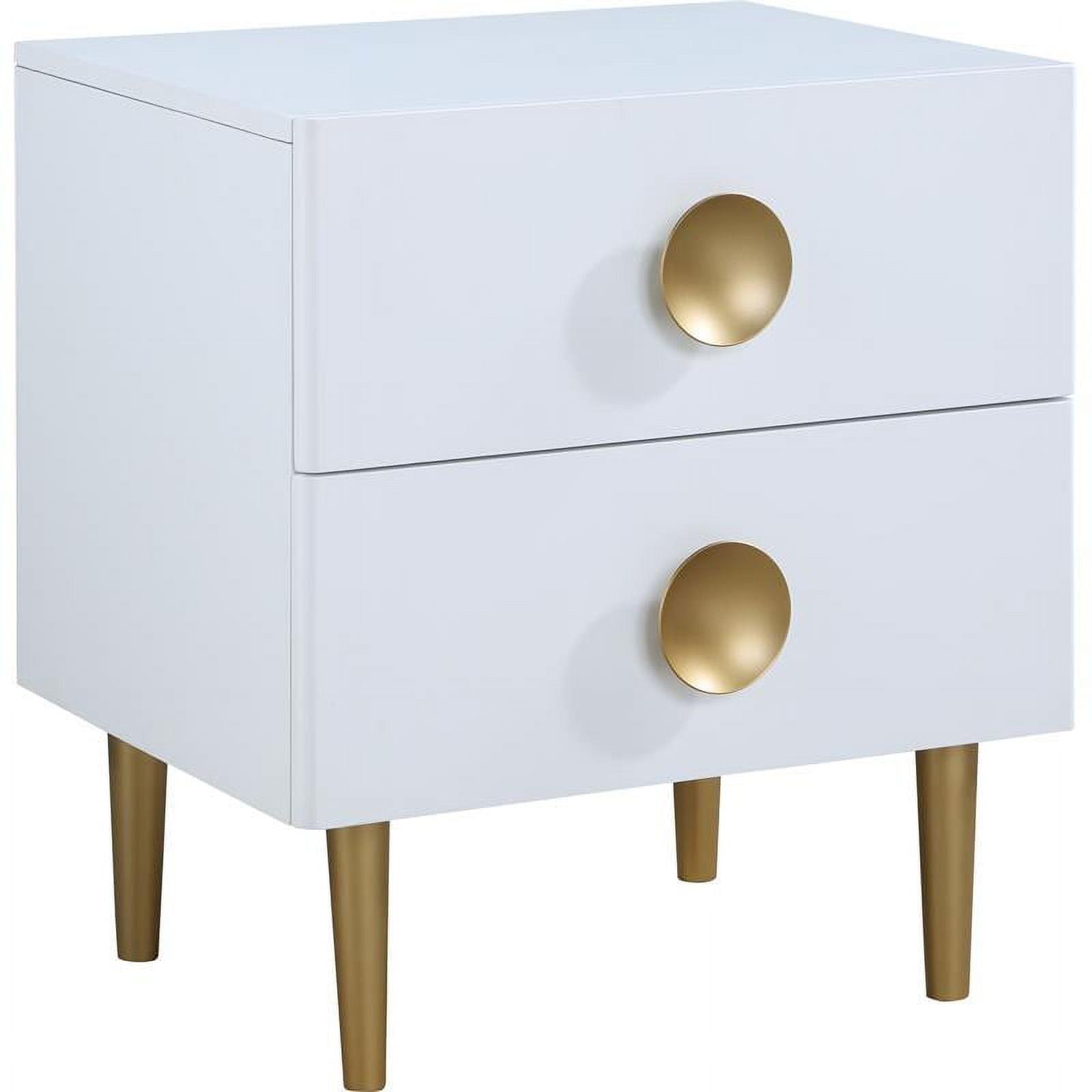 Zayne 2-Drawer White Nightstand with Brushed Gold Metal Legs