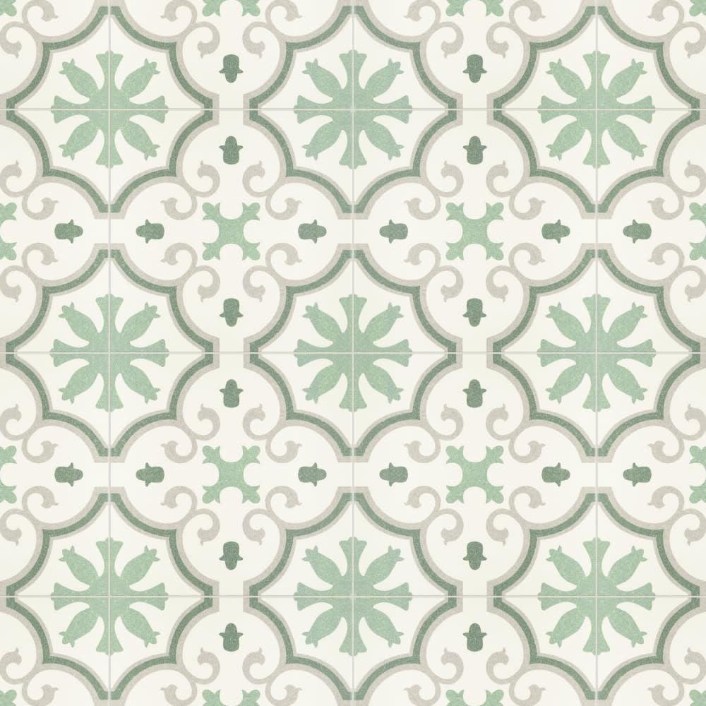 Monteca Green and White Floral Porcelain Floor and Wall Tile