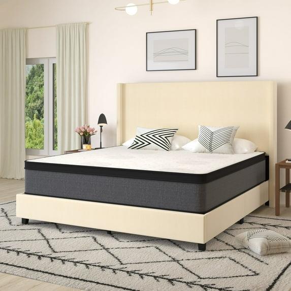 Merrick Lane 13" Euro Top King Size Mattress in a Box with Hybrid Pocket Spring and Foam Design for Supportive Pressure Relief