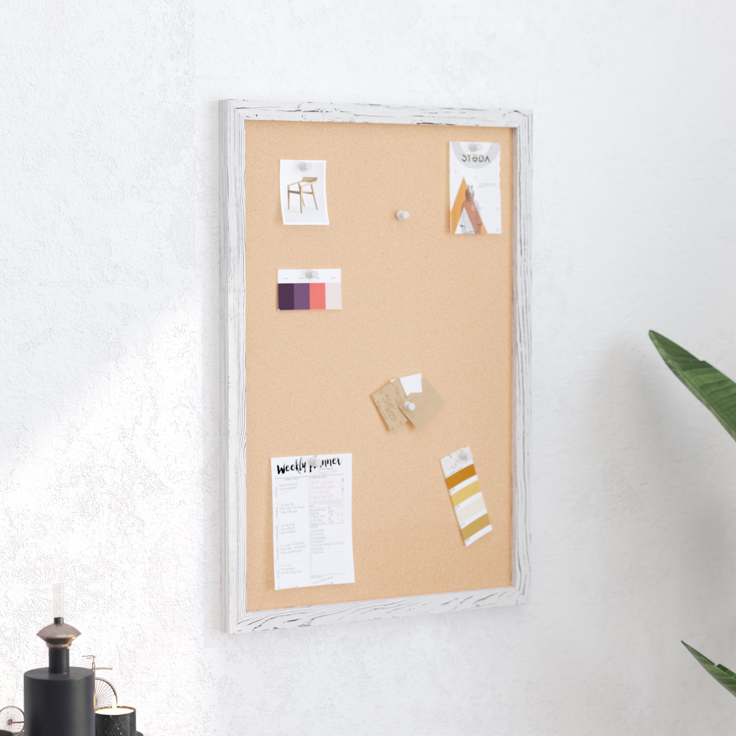 Whitewashed Wooden Frame Cork Display Board with Push Pins