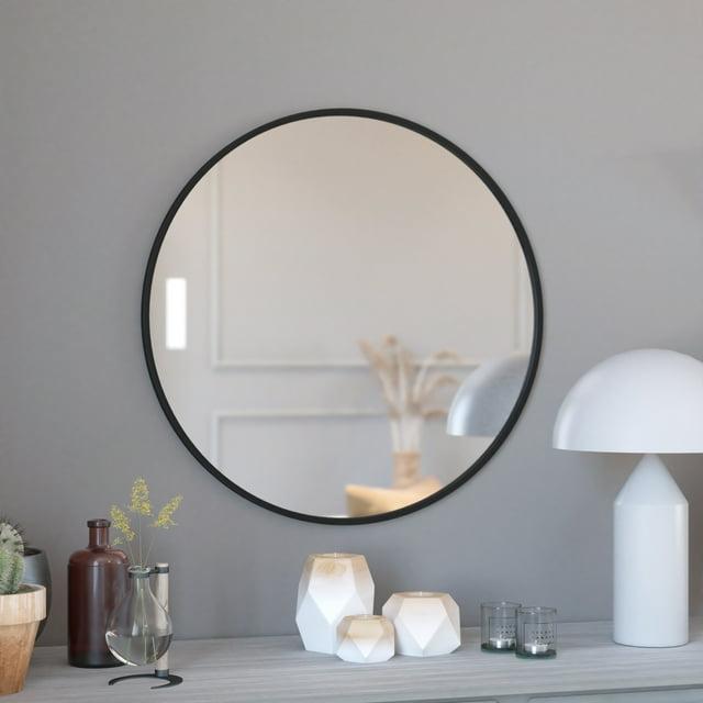 Merrick Lane 30" Round Accent Wall Mirror in Black with Metal Frame for Bathroom, Vanity, Entryway, Dining Room, & Living Room