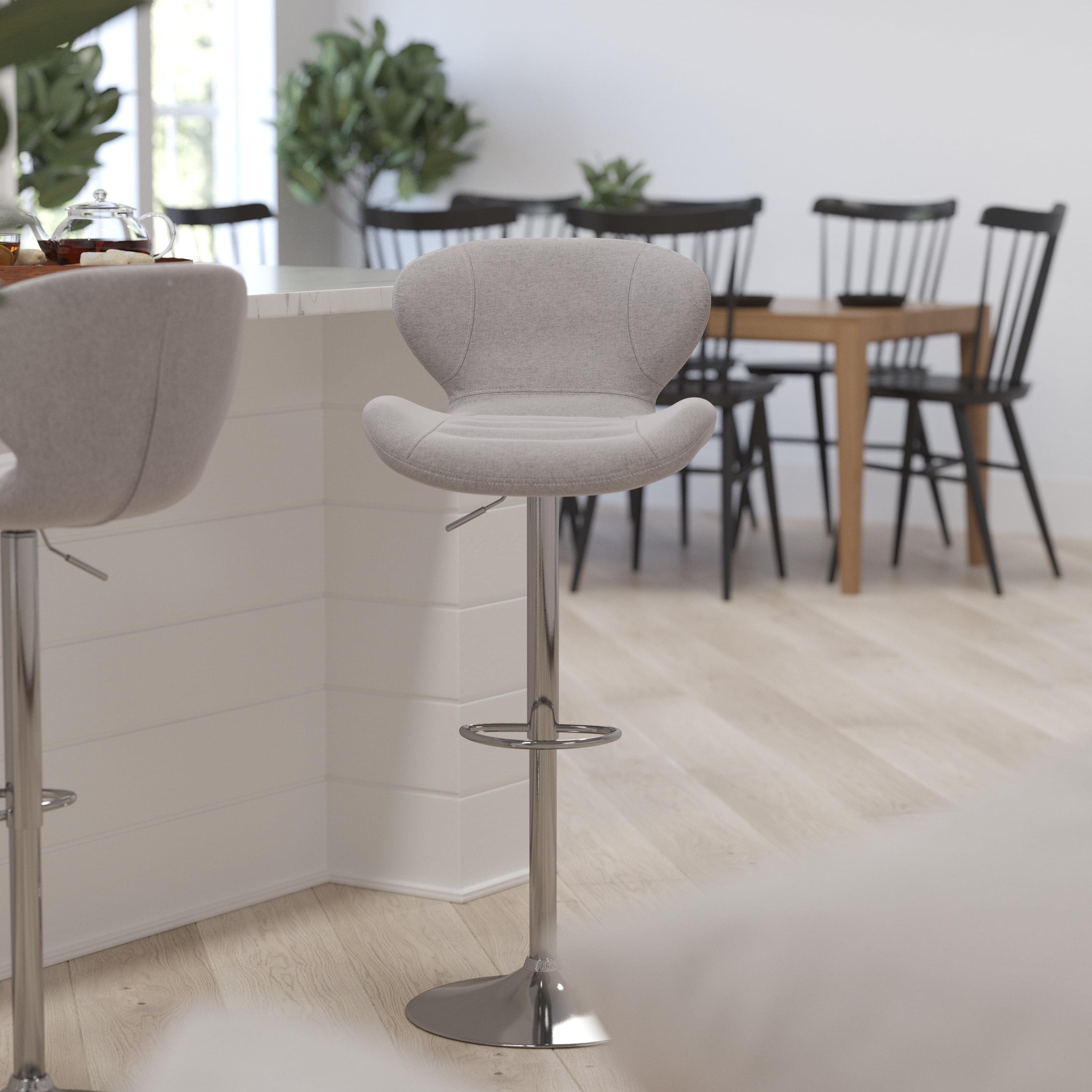 Adjustable Gray Fabric Bar Stool with Chrome Base