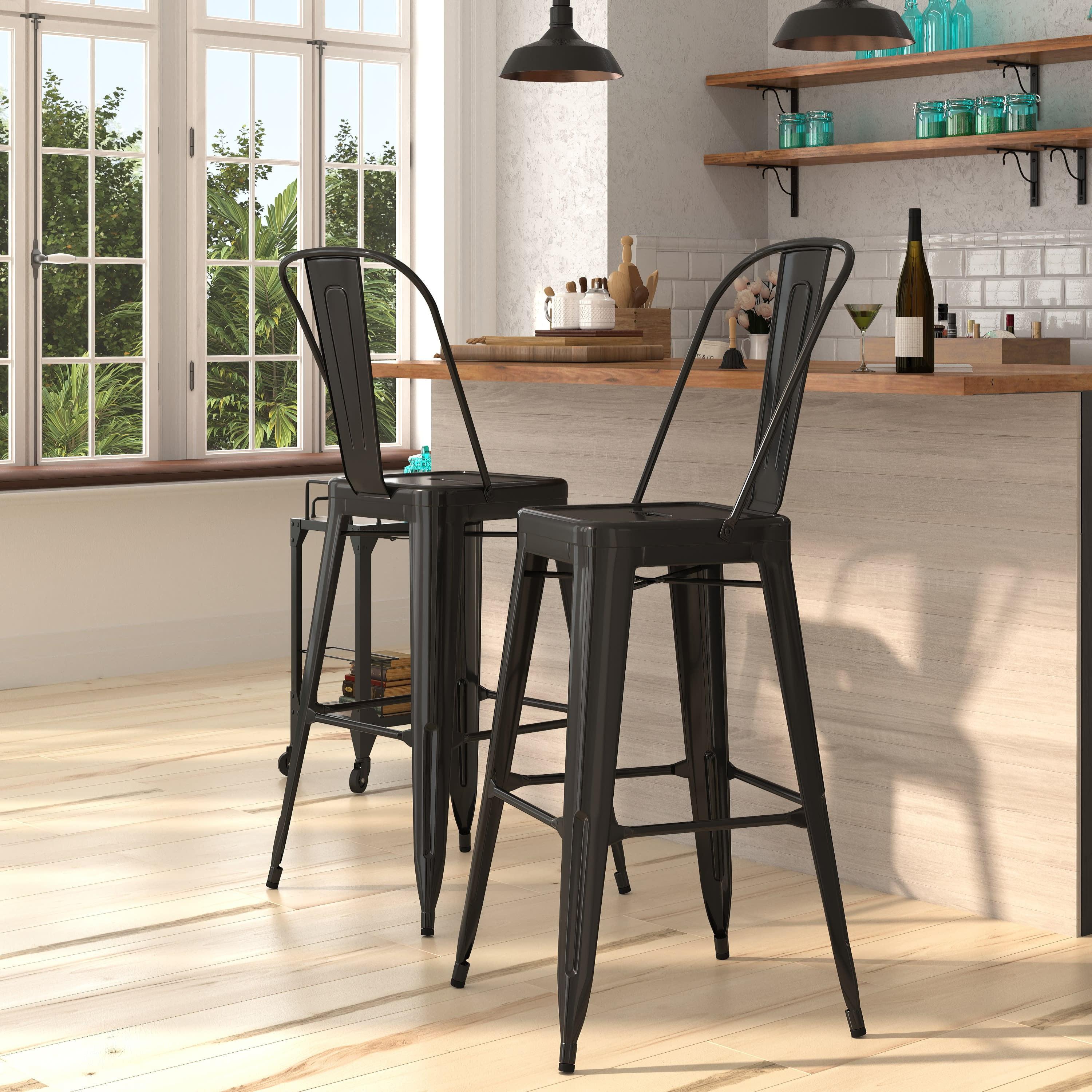 Merrick Lane Metal Stool with Removable Back for Indoor-Outdoor Use