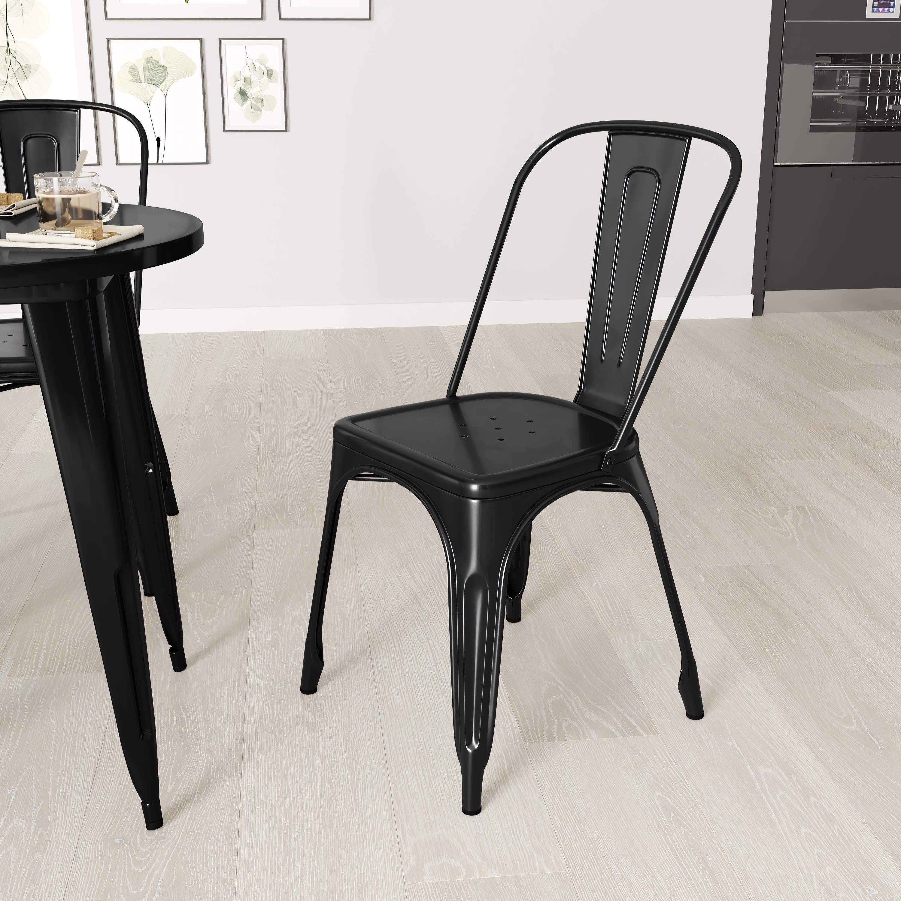 Merrick Lane Black Metal Dining Chair With Curved Vertical Slatted Back And Square Seat