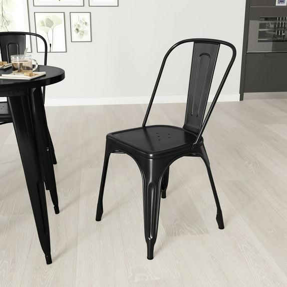 Merrick Lane Black Metal Dining Chair With Curved Vertical Slatted Back And Square Seat