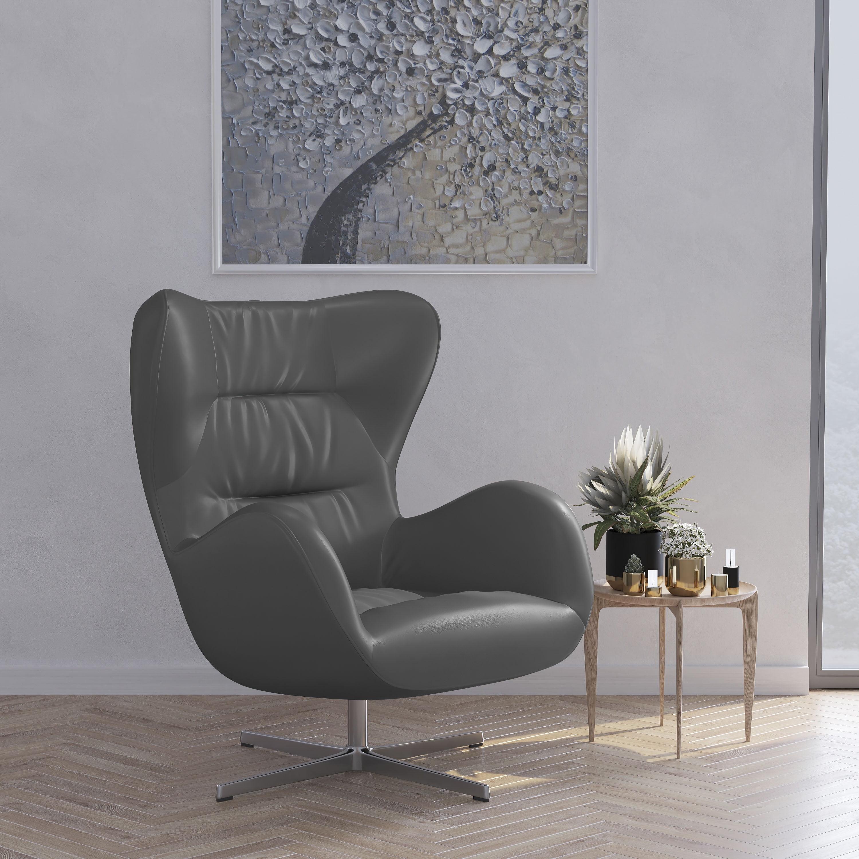 Merrick Lane Ergonomic High-Back Lounge Chair 360° Swivel Accent Chair Side Chair with 4 Star Alloy Base