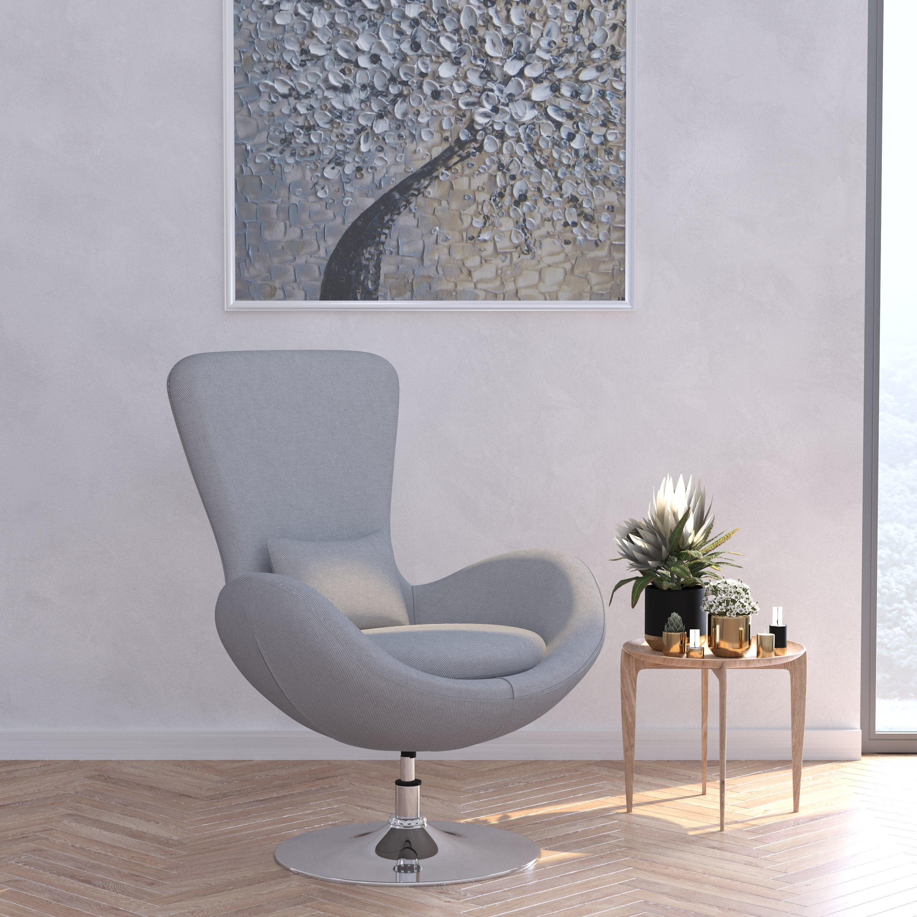 Merrick Lane High-Back Egg Style Lounge Chair With 360° Swivel Metal Base