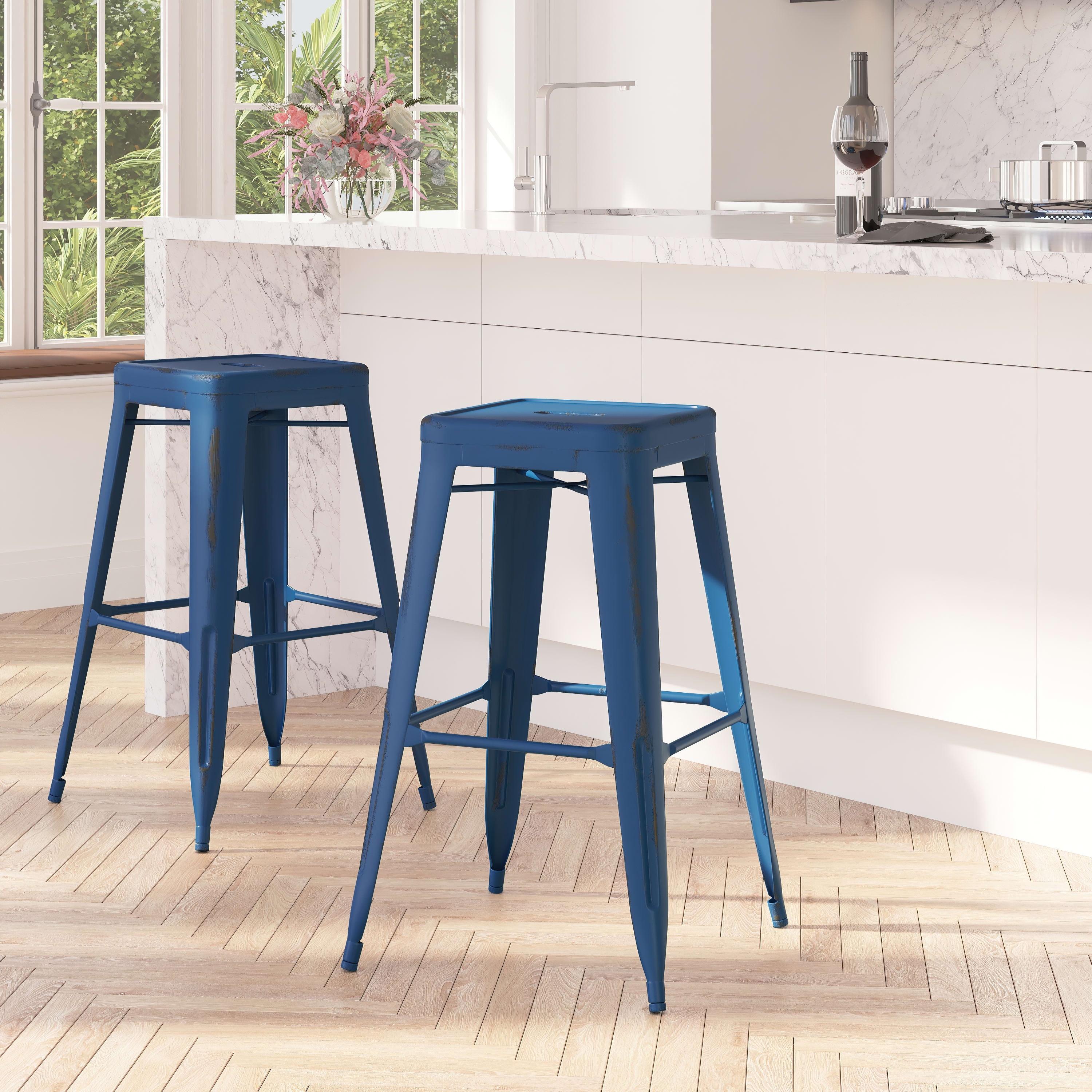 Merrick Lane Metal Stool with Powder Coated Finish and Integrated Floor Glides