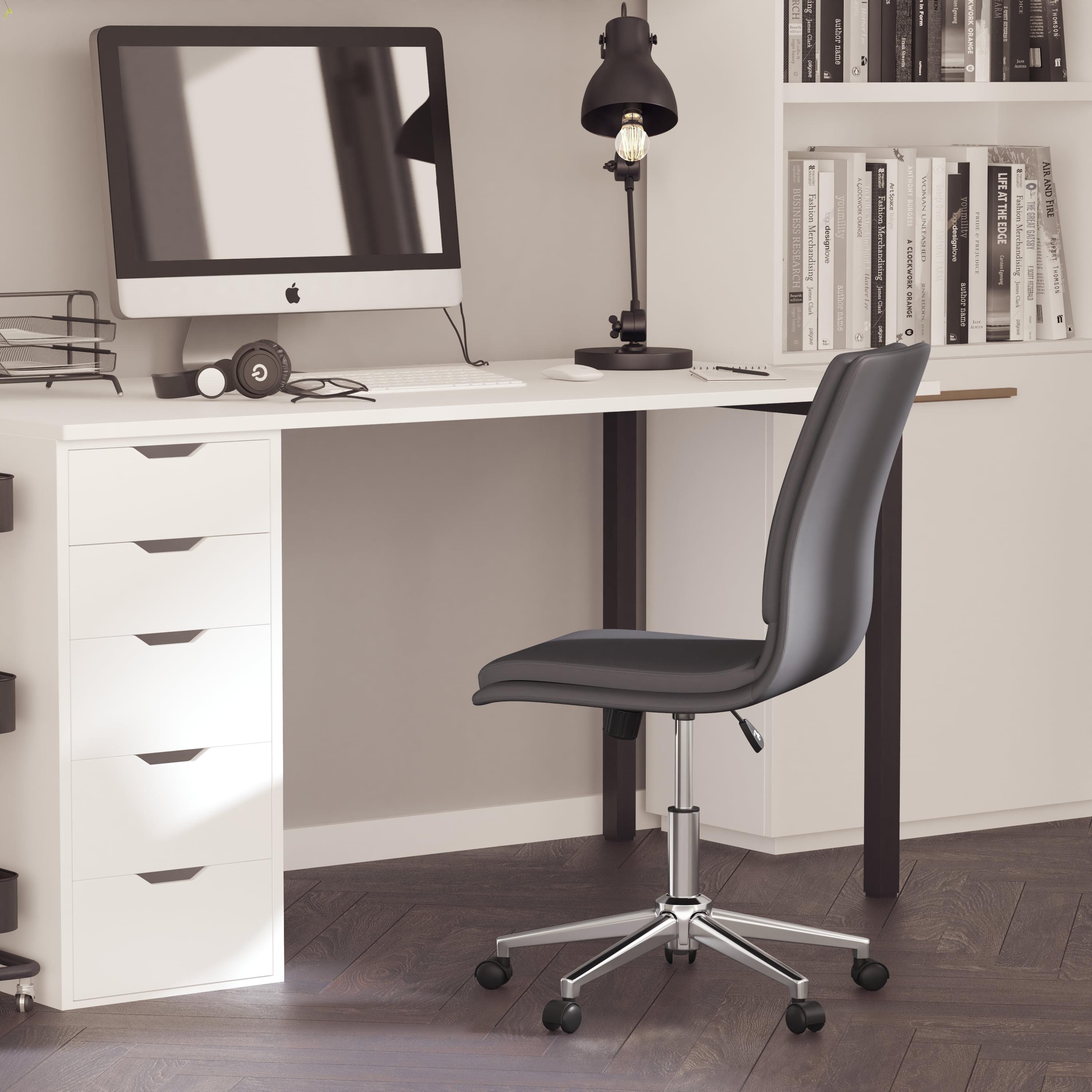 Gray Faux Leather Armless Swivel Task Chair with Chrome Base