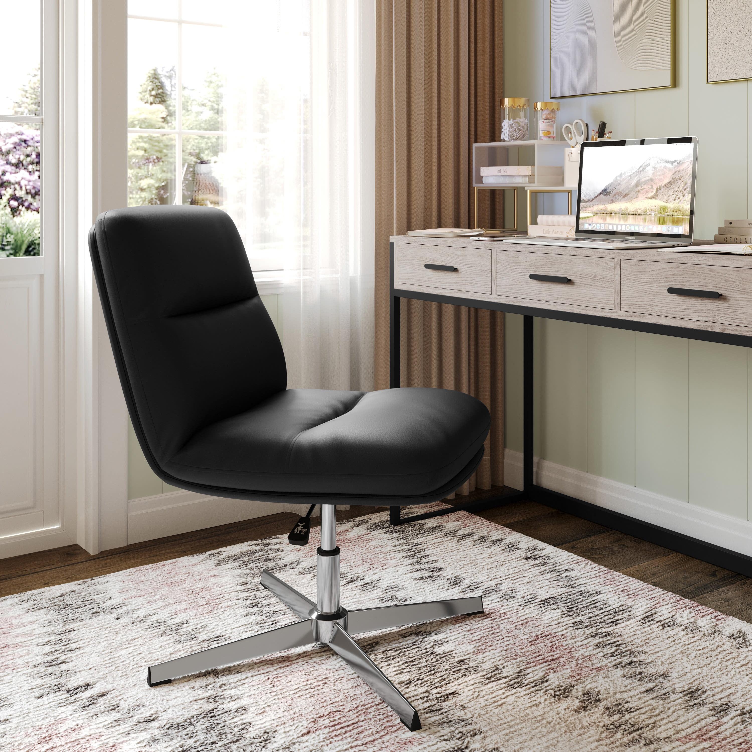 Merrick Lane Mid-Back Height-Adjustable Stationary Armless Swivel Office Chair - Padded Upholstered Back and Seat, Strong Frame