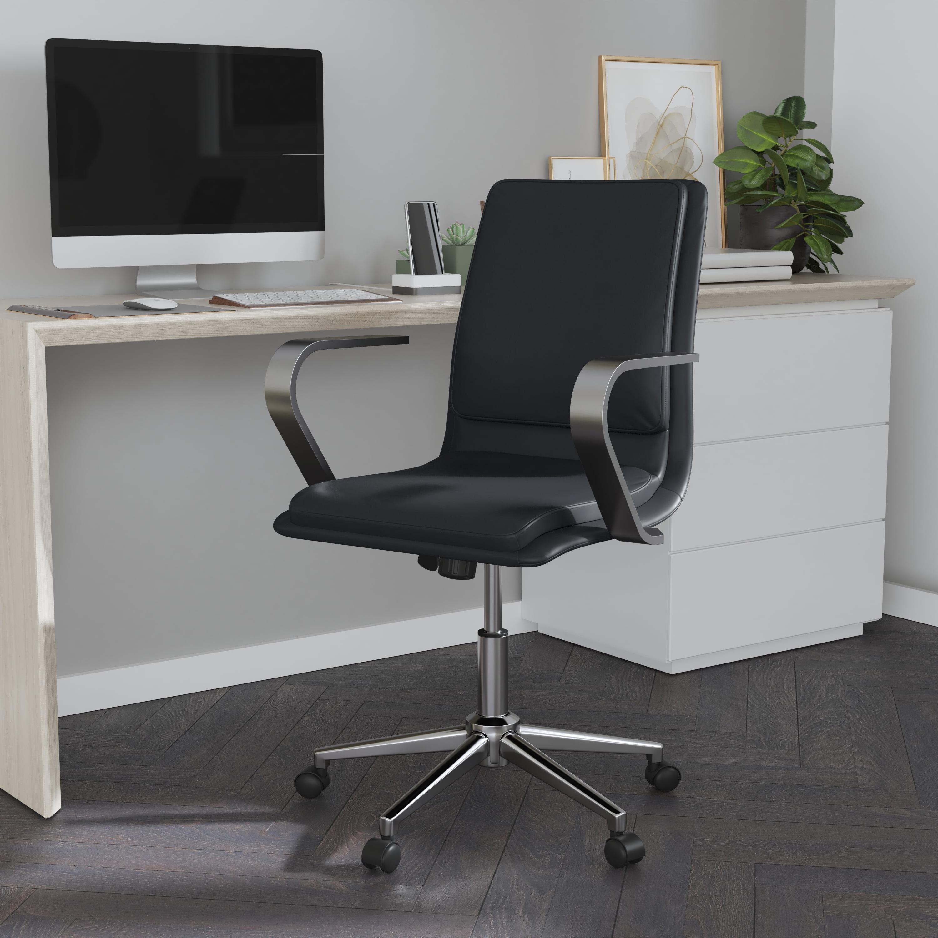 Black Faux Leather Swivel Task Chair with Chrome Base