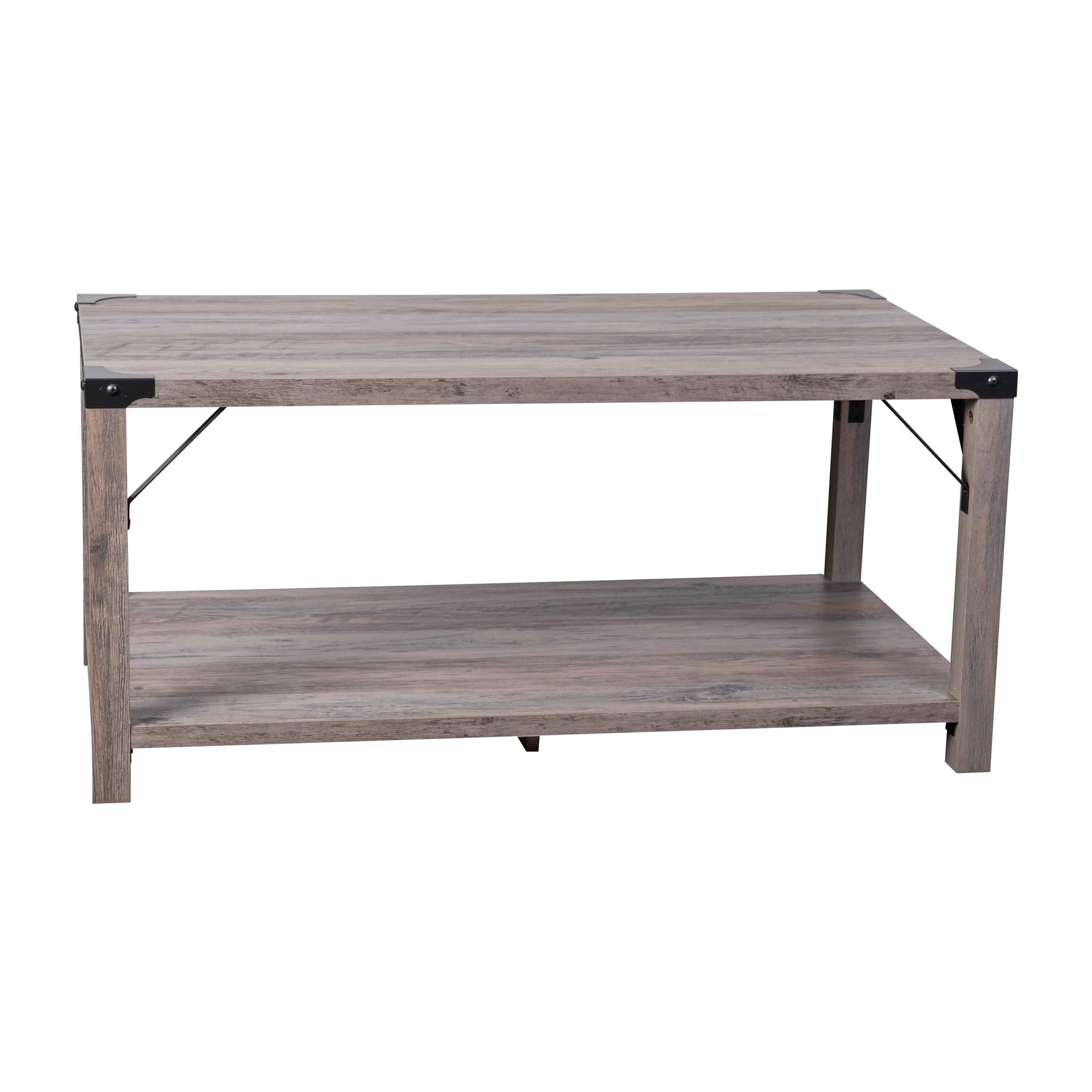 Merrick Lane Modern Farmhouse Engineered Wood Coffee Table and Powder Coated Steel Accents