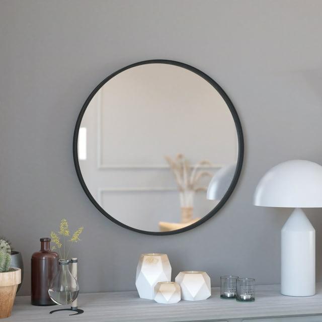 Merrick Lane Monaco 27.5" Round Accent Wall Mirror in Black with Metal Frame for Bathroom, Vanity, Entryway, Dining Room, & Living Room