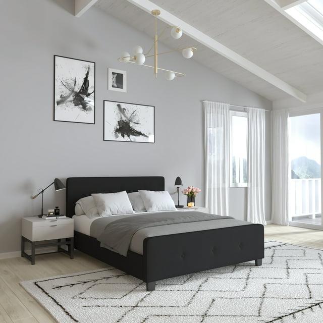 Merrick Lane Queen Size Platform Bed Contemporary Tufted Upholstered Platform Bed with Footboard in Black Fabric