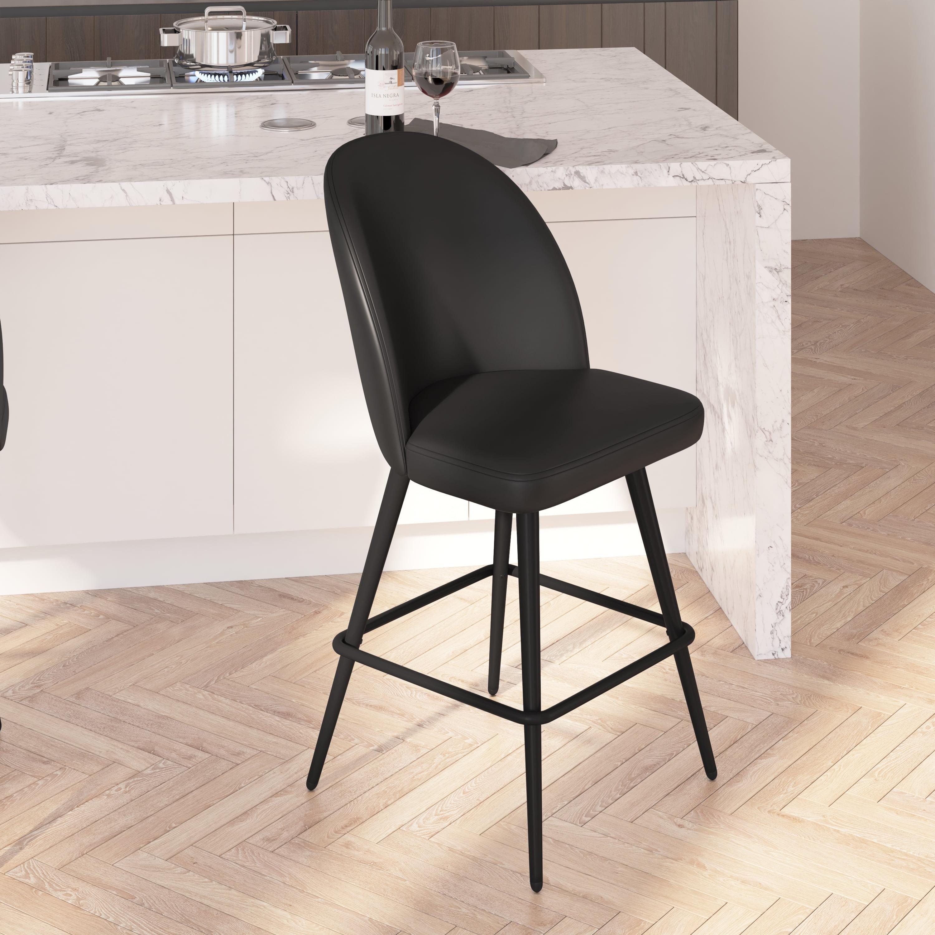 Merrick Lane Set of 2 Modern Armless Counter Stools with Contoured Backs, Steel Frames, and Integrated Footrests