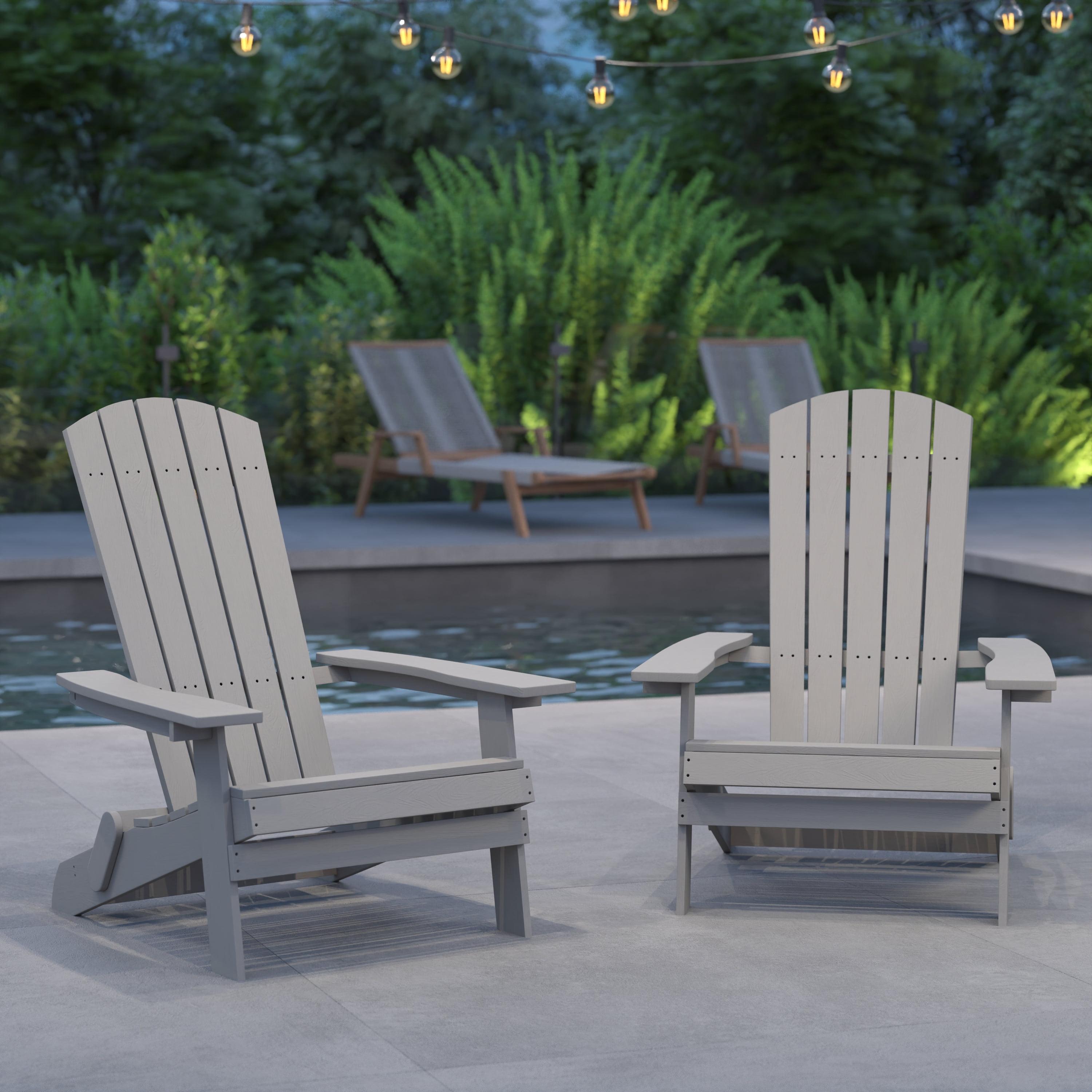 Gray Poly Resin Folding Adirondack Lounge Chairs with Arms