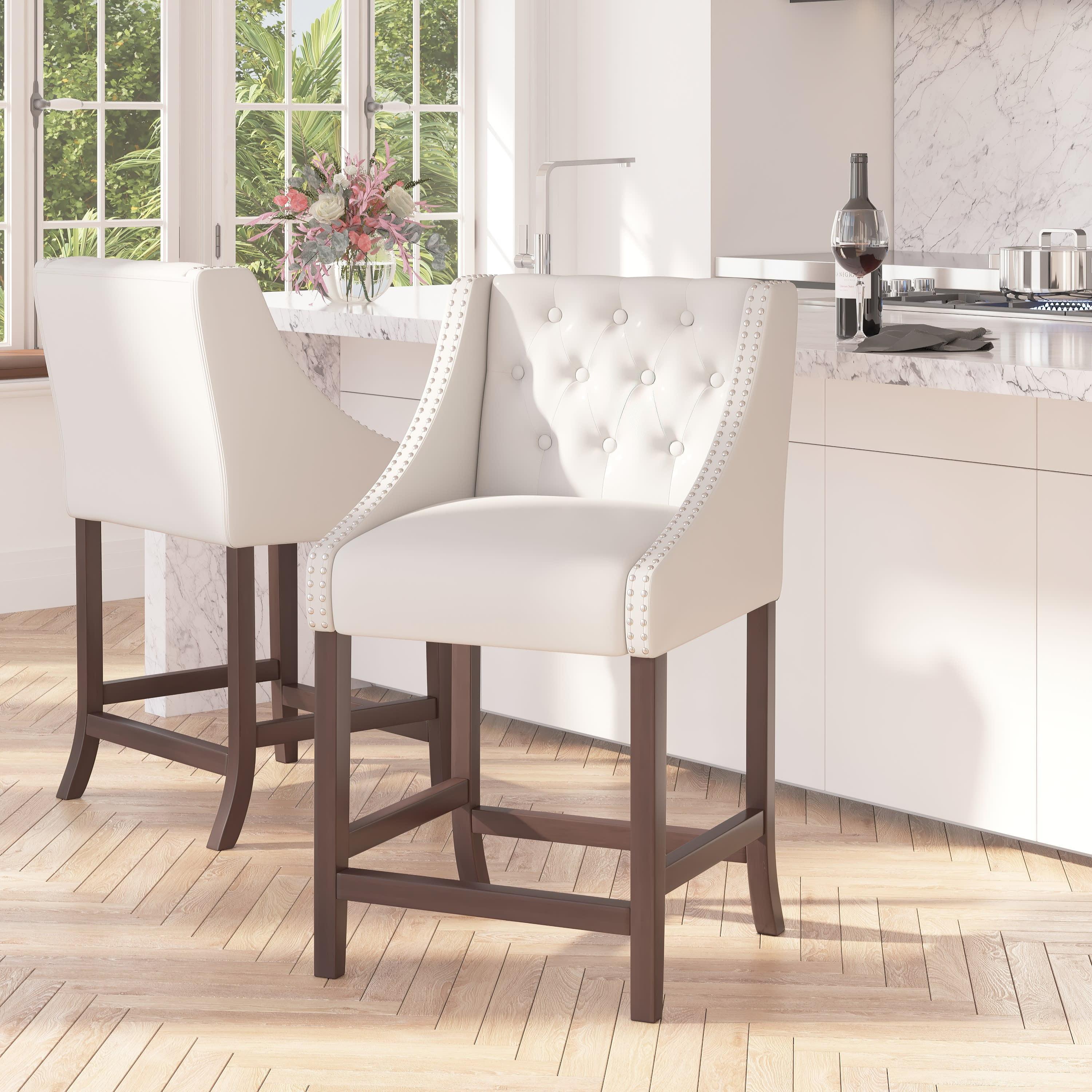 Merrick 32" White Faux Leather and Walnut Counter Stool