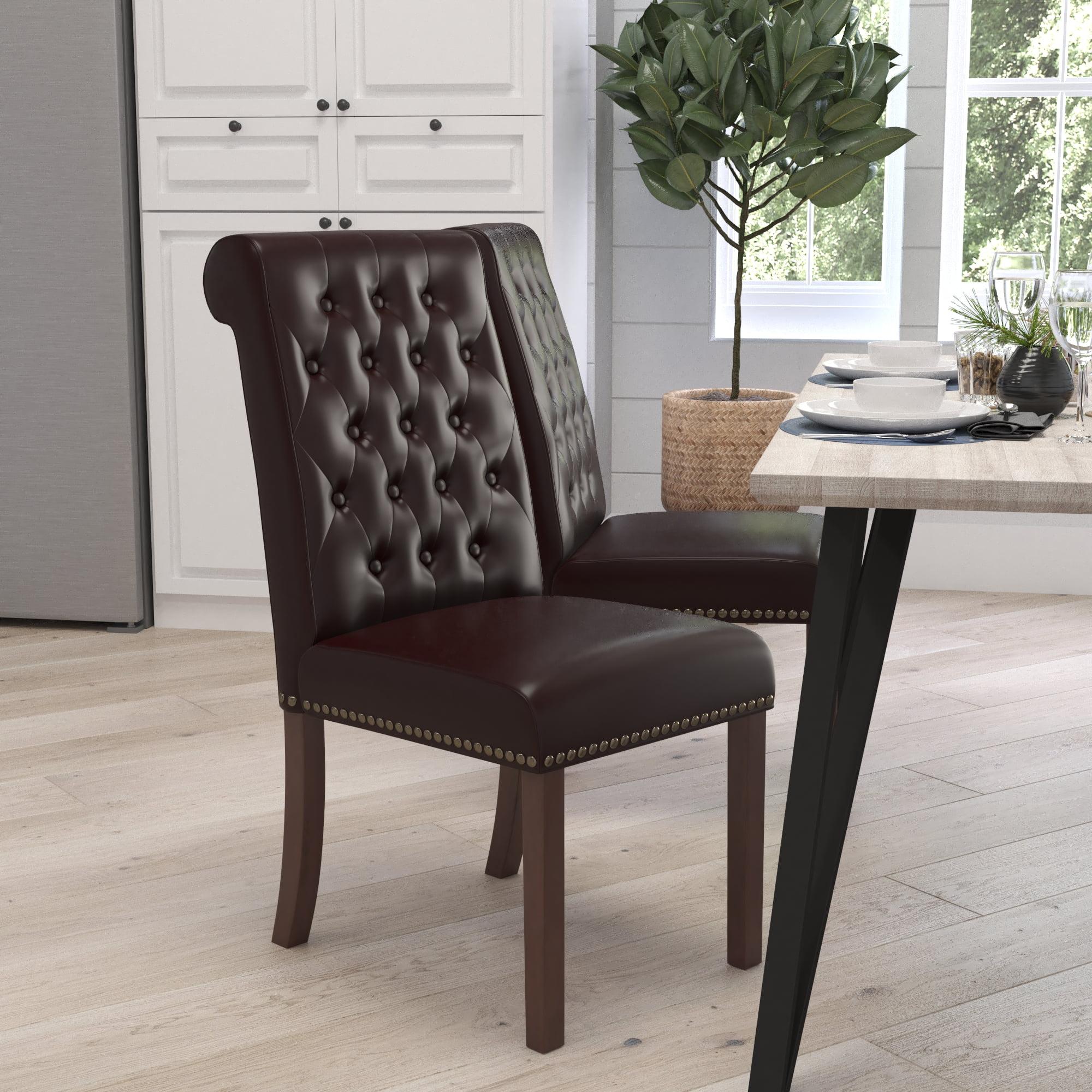 Brown Faux Leather Upholstered Parsons Side Chair