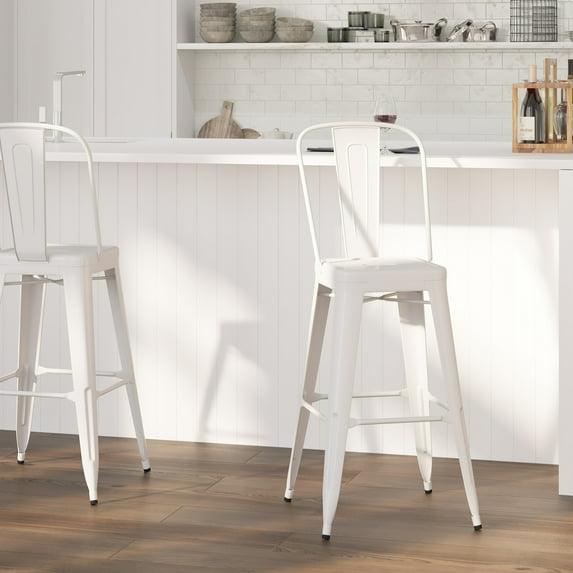 Merrick Lane White 30" High Metal Bar Height Stool with Removable Back for Indoor-Outdoor Use