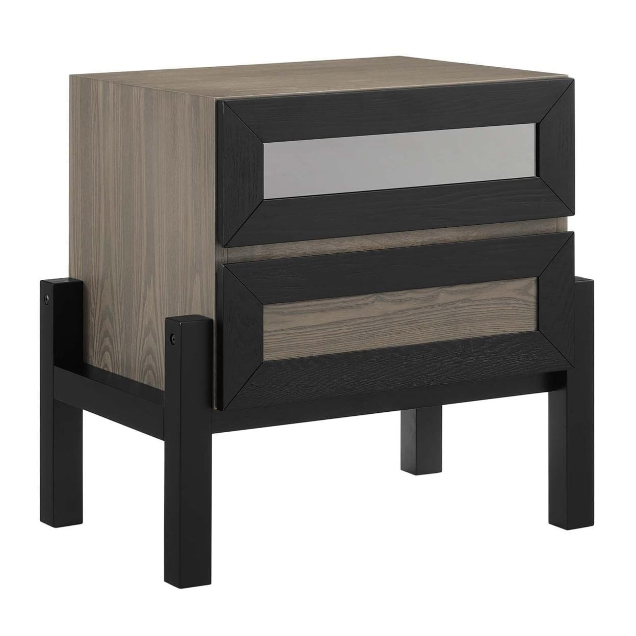 Merritt Oak and Black 2-Drawer Nightstand