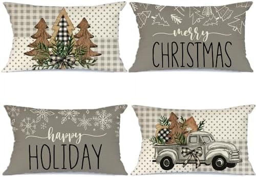 Christmas Pillow Covers 18 x 18 Inch Set of 4  Grey Merry Xmas Tree Snow Hello Winter Decorative Throw Pillowcases Farmhouse Holiday Pillow Cases Decoration for Sofa Couch AA273-18