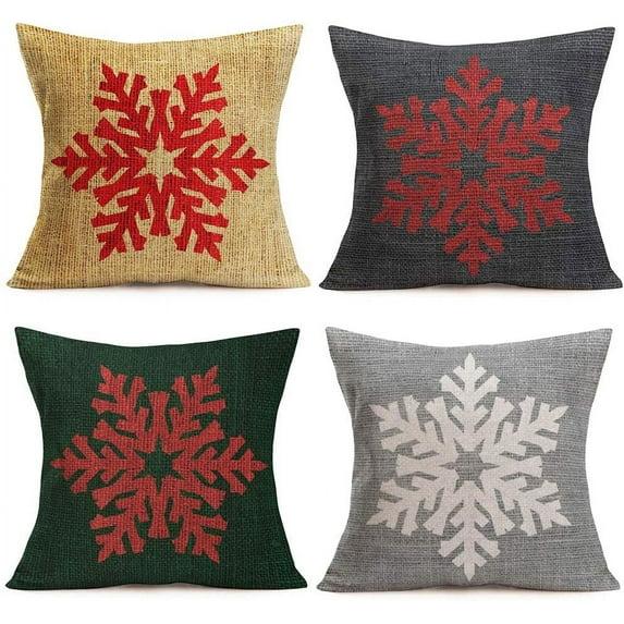 Merry Christmas Throw Pillow Covers 18x18 Inch Set of 4 Winter Snowflake Decorative Pillow Cover Cushion Case