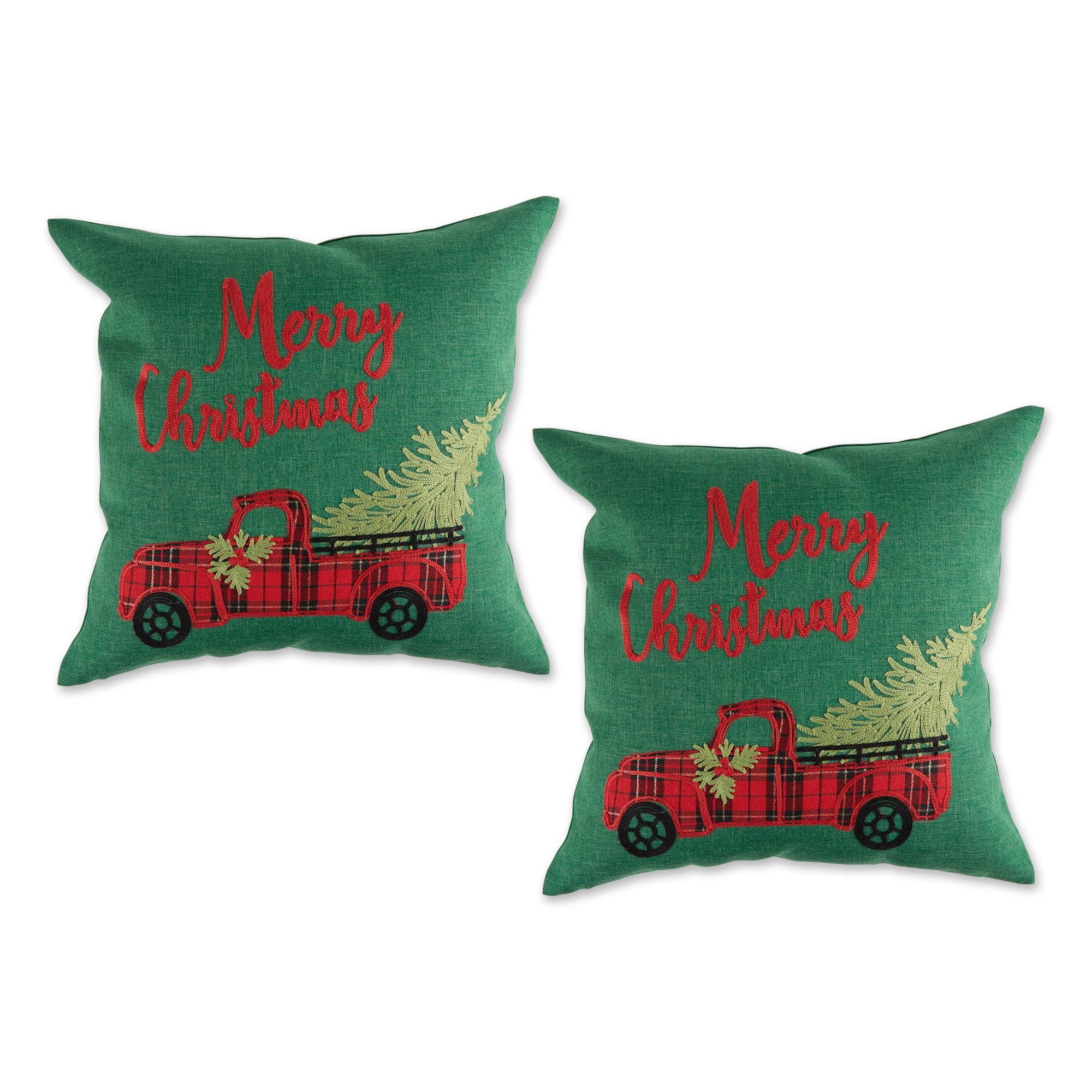 18" Red and Green Embroidered Polyester Euro Pillow Covers