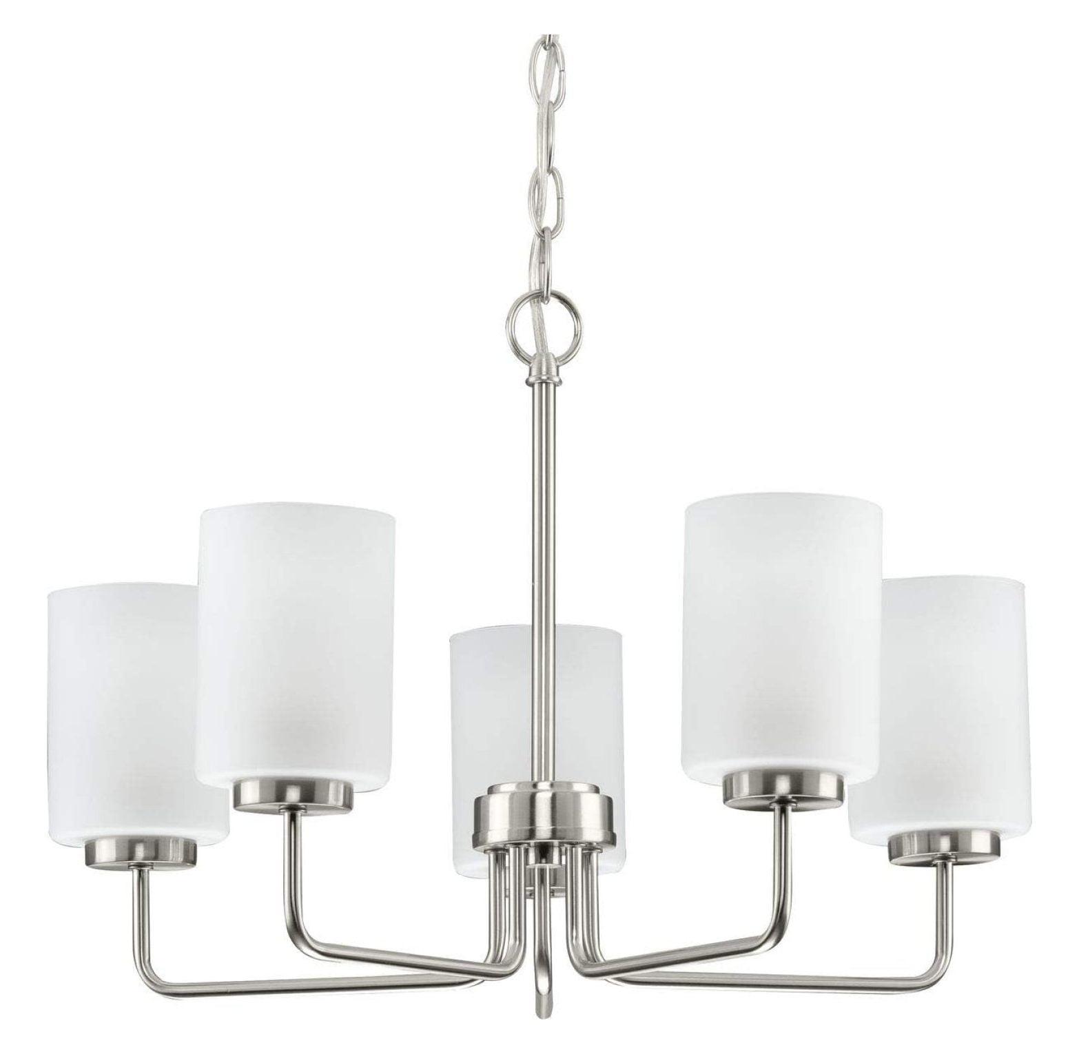 Merry 5-Light Brushed Nickel Chandelier with Etched Glass Shades