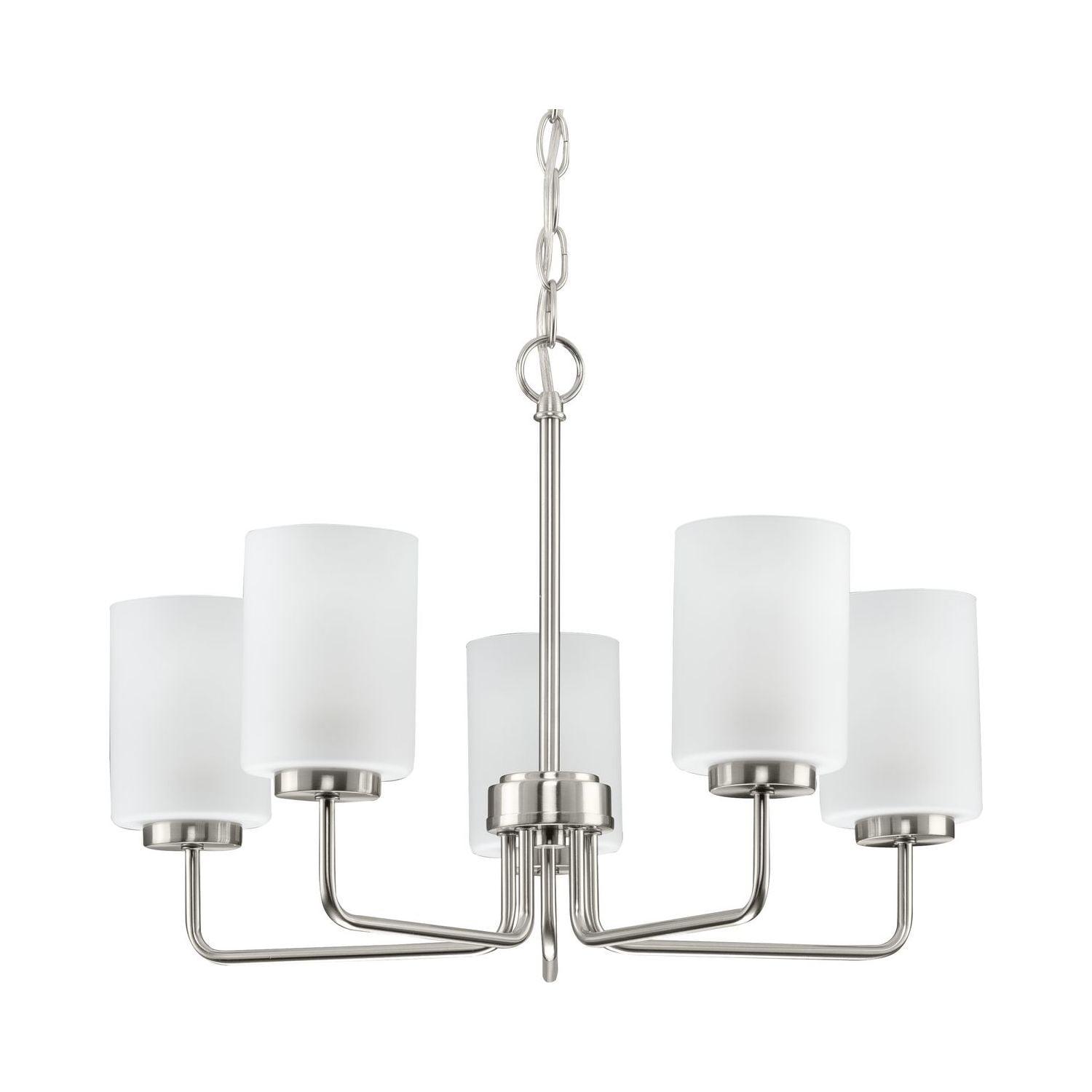 Merry 5-Light Brushed Nickel Chandelier with Etched Glass Shades