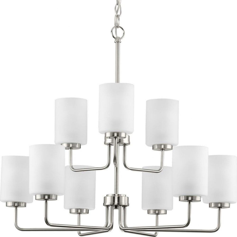 Progress Lighting Merry 9-Light Brushed Nickel Chandelier with Etched Glass Shades