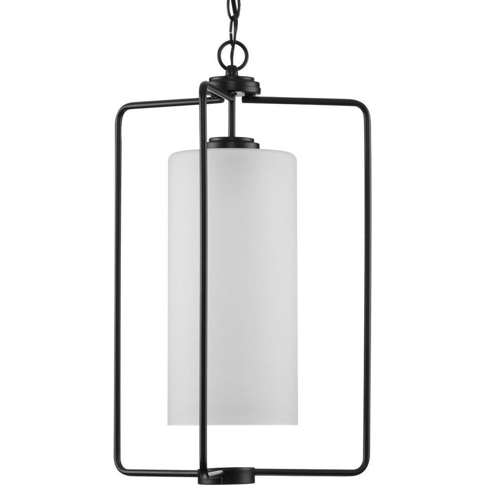 Progress Lighting Merry Collection 1-Light Brushed Nickel Etched Glass Foyer Pendant, Matte Black, Steel