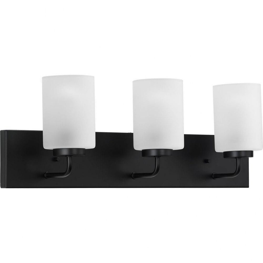 Progress Lighting Merry 3-Light Bath Vanity Light, Matte Black, Etched Glass