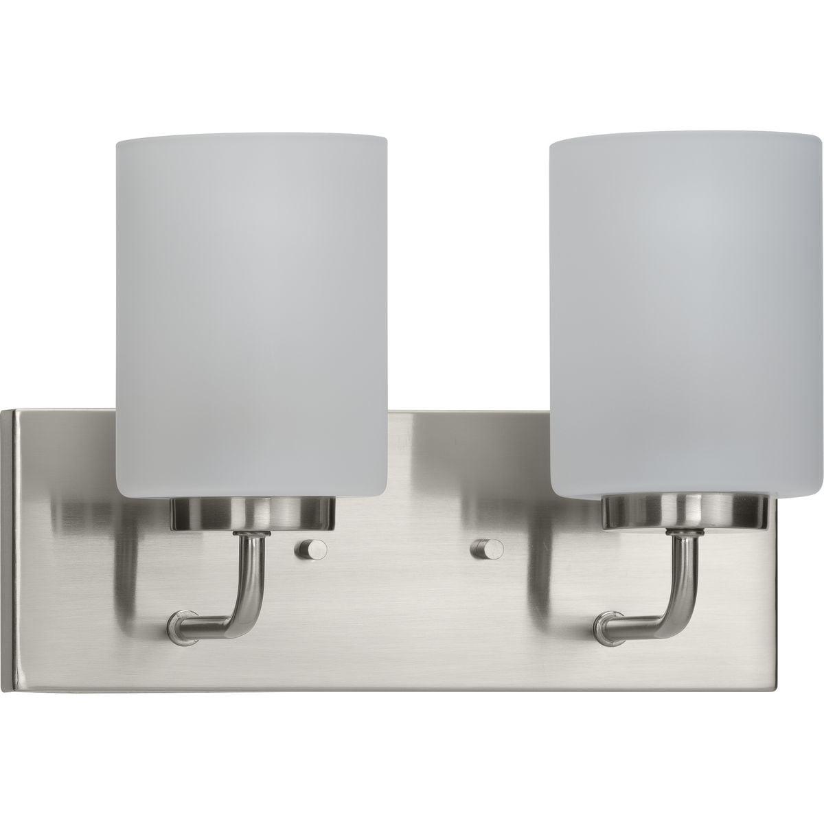 Elegant Brushed Nickel 2-Light Bath Vanity with Etched Glass Shades