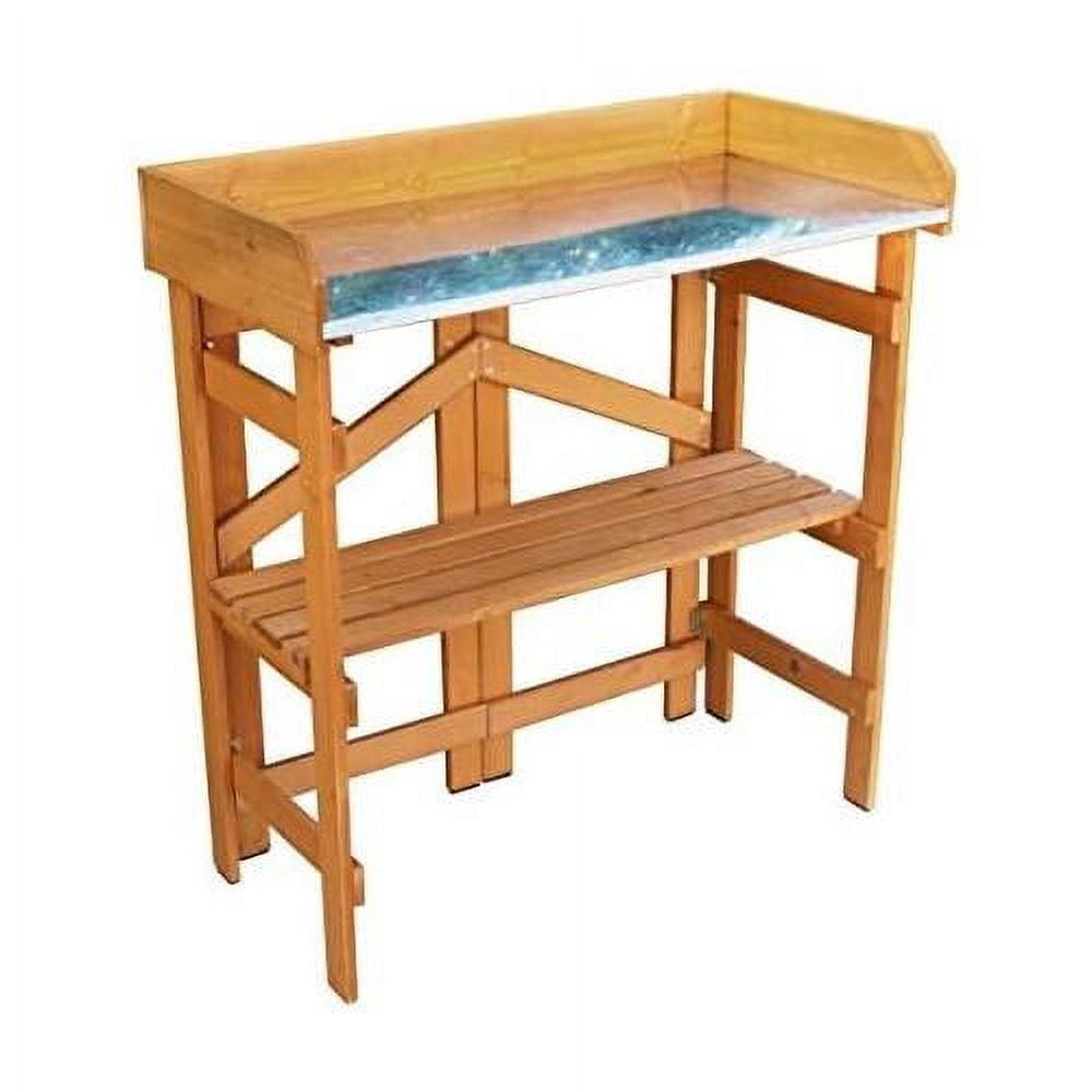 Natural Stained Metal Folding Utility Table & Potting Bench