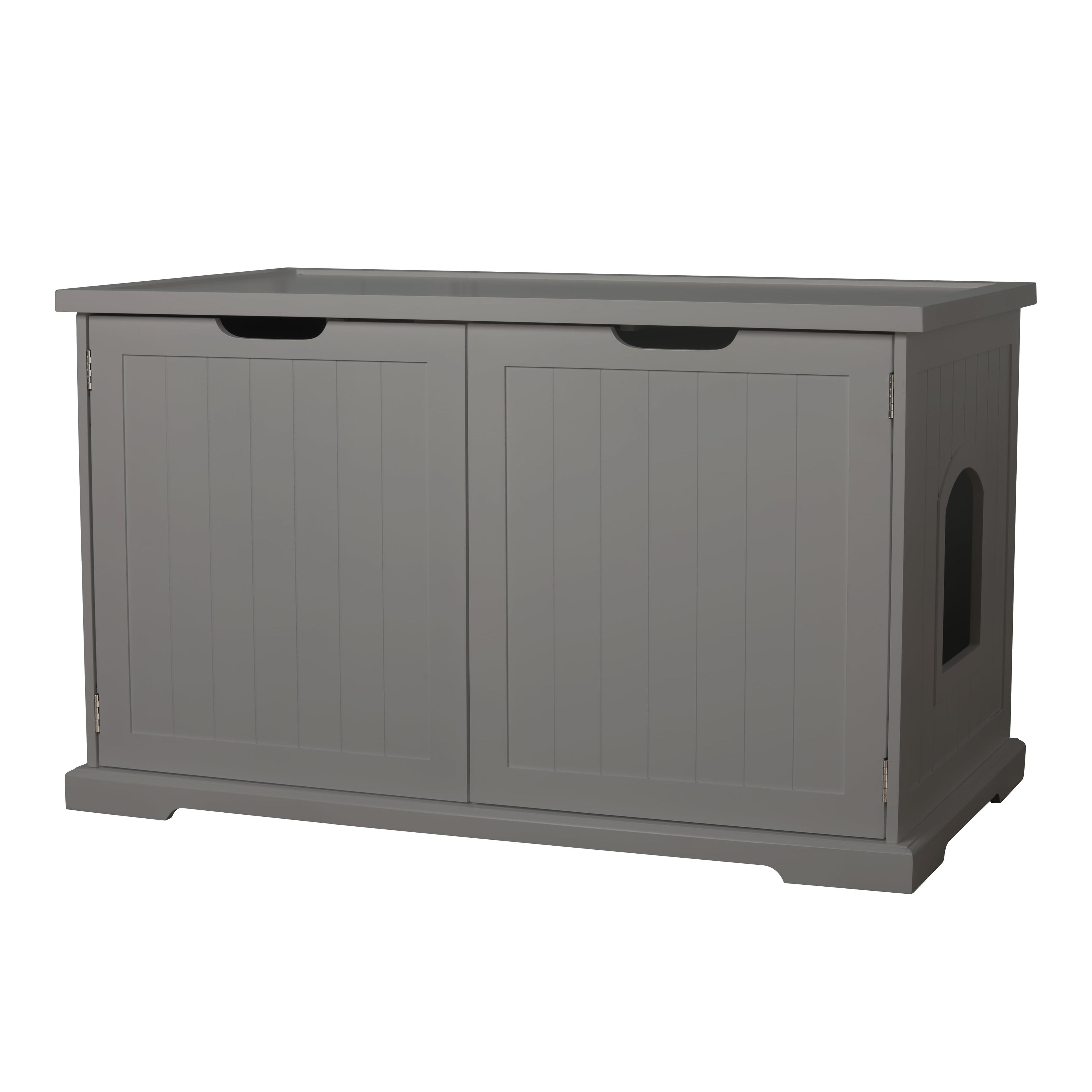 Gray Wooden Cat Washroom Bench with Removable Partition