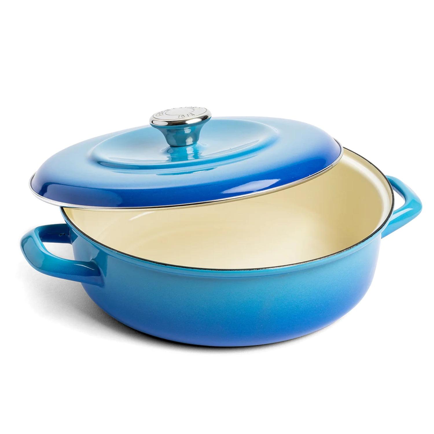 Azure Blue Enameled Cast Iron Round Casserole Braiser with Lid