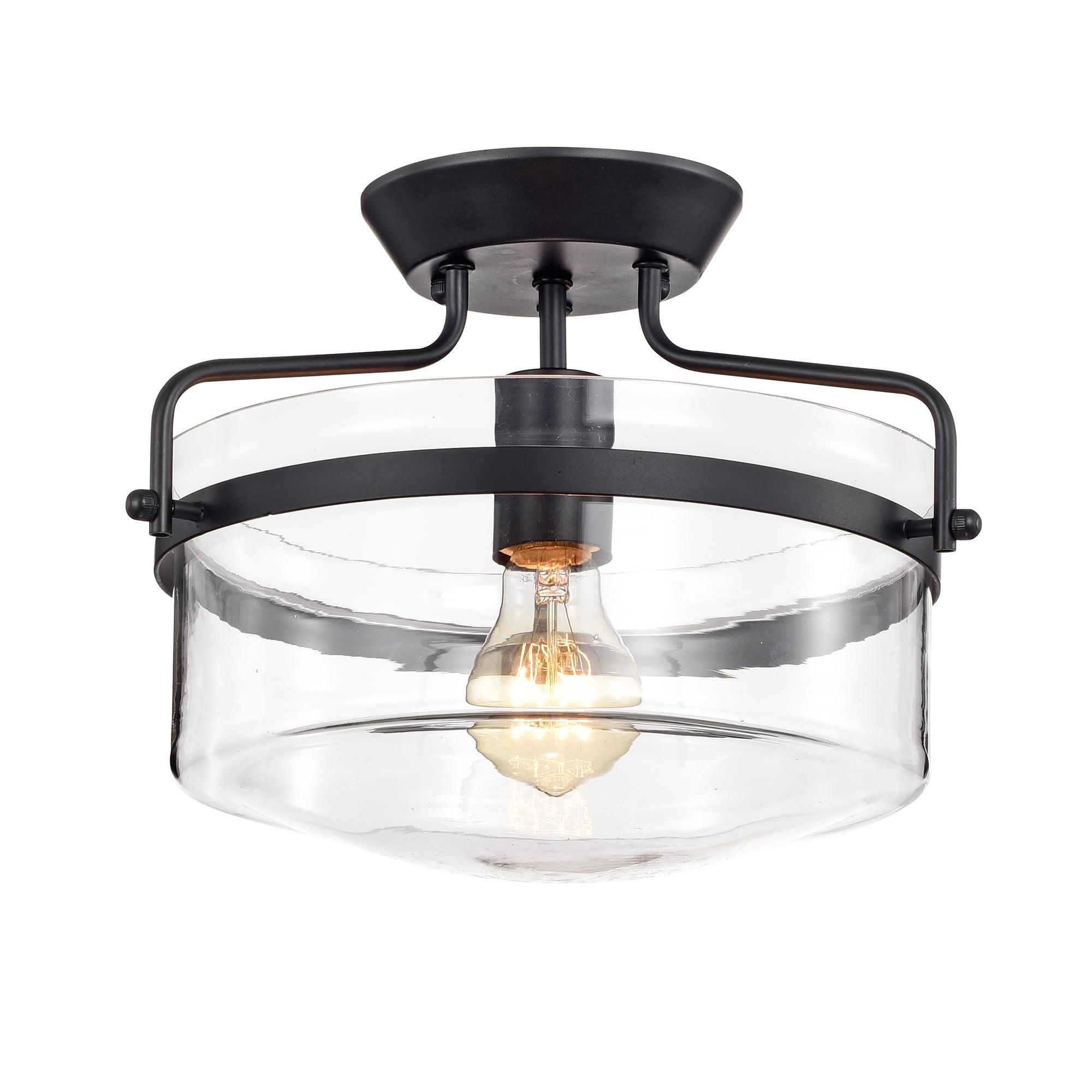 Merwin Matte Black 13" Semi-Flush Industrial Ceiling Lamp with Clear Glass Bowl