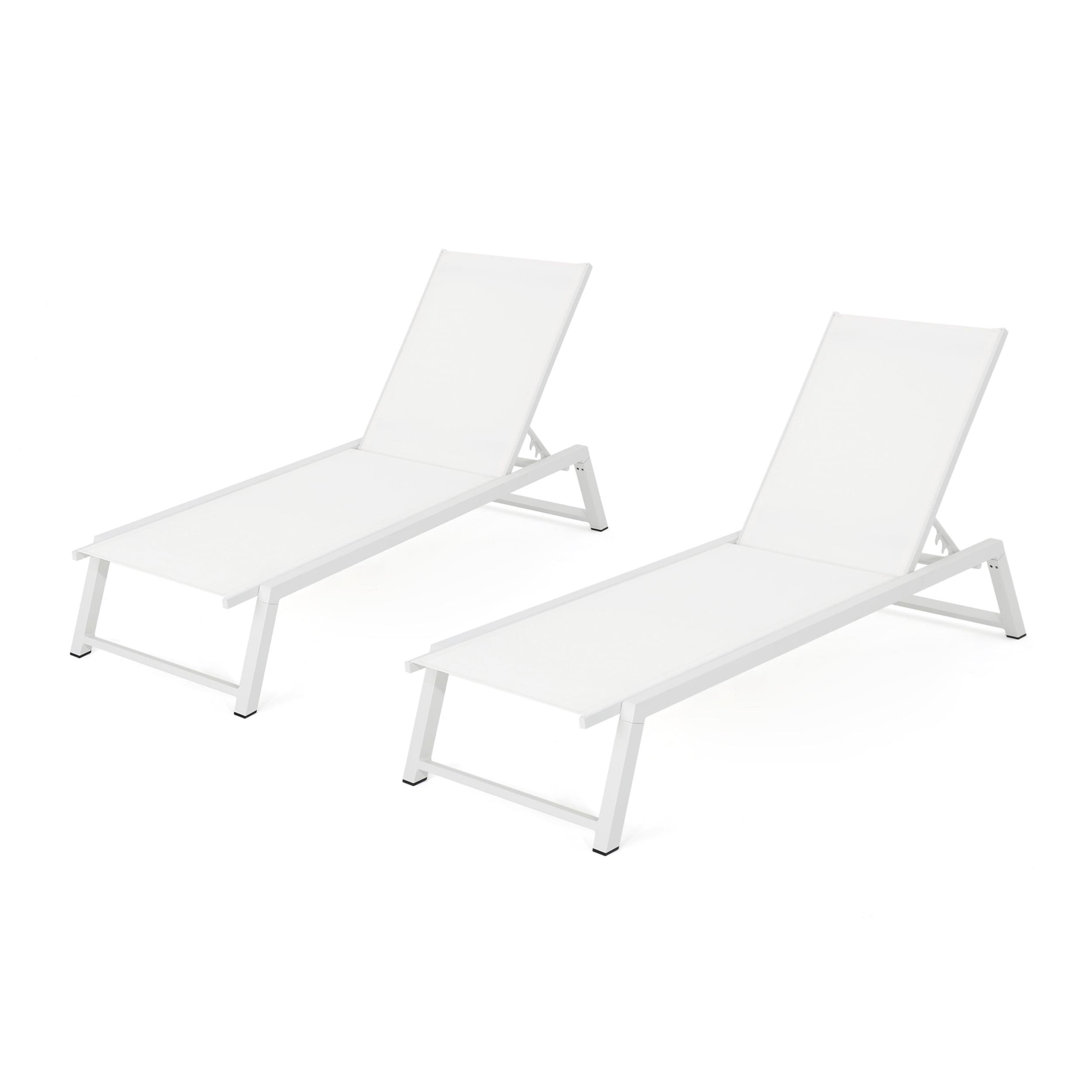 Mesa Outdoor White Mesh Chaise Lounge with Aluminum Frame, Set of 2, White