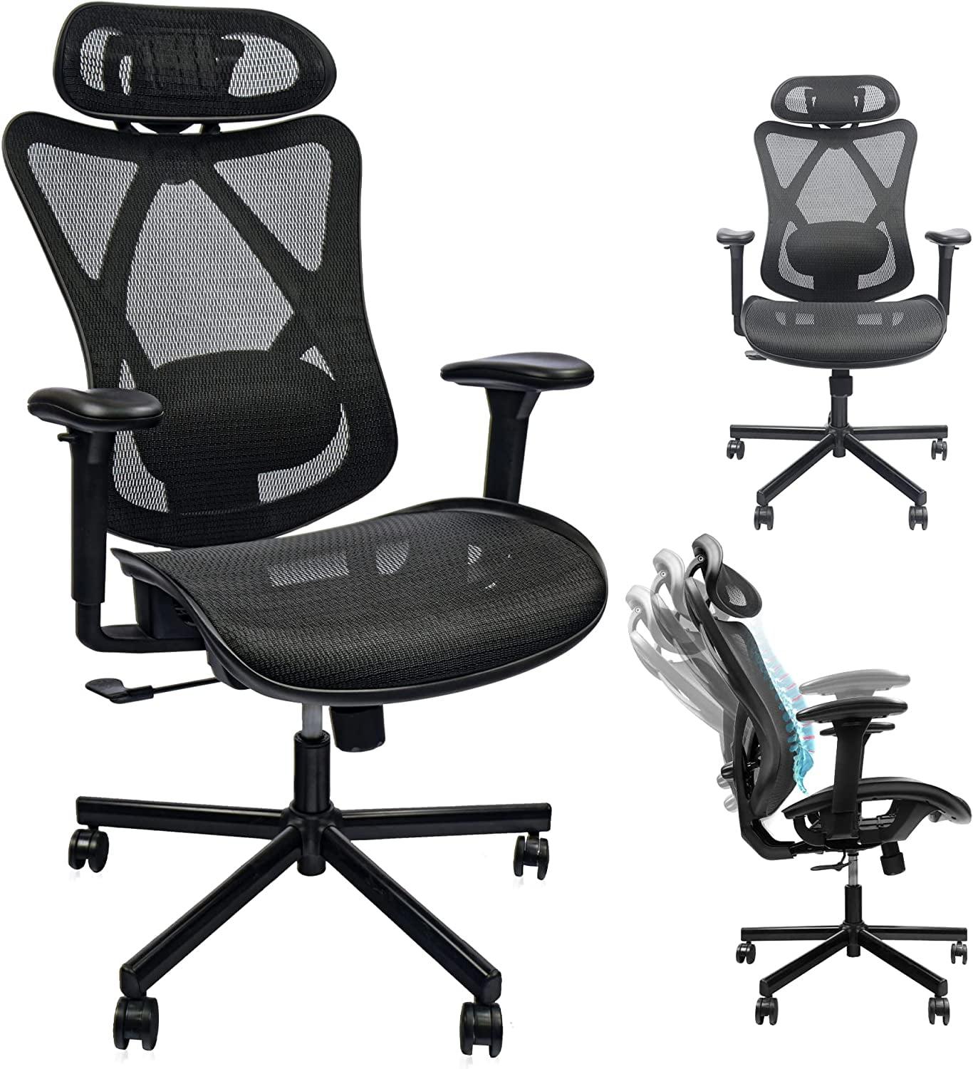 Mesh Office Chair,Ergonomic Office Chairs with Wheels,Adjustable Lumbar Support,Armrest,Headrest-Tilt High Back Desk Chair with Mute Wheel for Office, Home, Gaming
