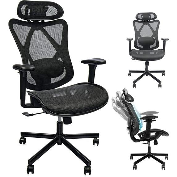 Mesh Office Chair,Ergonomic Office Chairs with Wheels,Adjustable Lumbar Support,Armrest,Headrest-Tilt High Back Desk Chair with Mute Wheel for Office, Home, Gaming