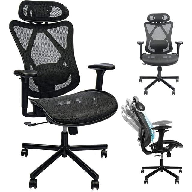 Mesh Office Chair,Ergonomic Office Chairs with Wheels,Adjustable Lumbar Support,Armrest,Headrest-Tilt High Back Desk Chair with Mute Wheel for Office, Home, Gaming