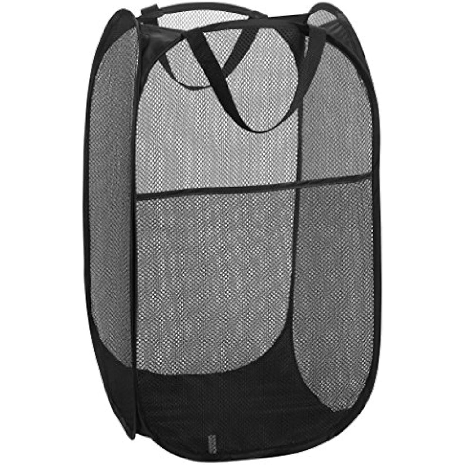 Collapsible Mesh Pop Up Laundry Baskets with Wide Opening and Side Pocket – Laundry Hamper, Breathable, Sturdy, Foldable, and Space-Saving Design for Clothes and Storage (Black)