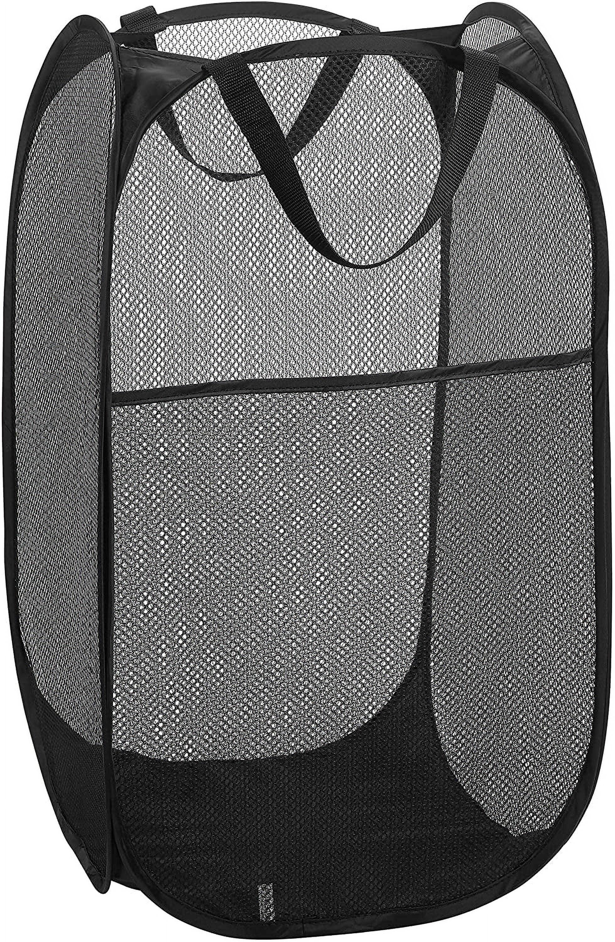 Collapsible Mesh Pop Up Laundry Baskets with Wide Opening and Side Pocket – Laundry Hamper, Breathable, Sturdy, Foldable, and Space-Saving Design for Clothes and Storage (Black)