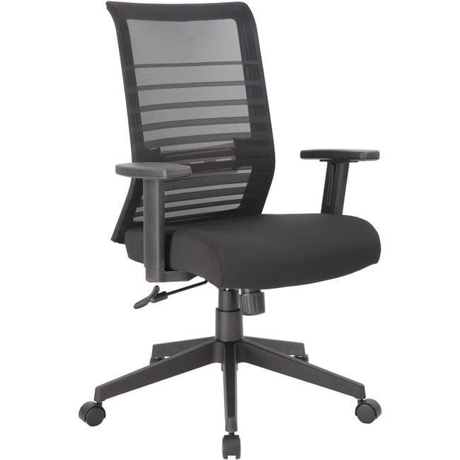 Linear Mesh Task Chair Black - Boss Office Products: Synchro-Tilt, Adjustable Arms, 275lbs Capacity