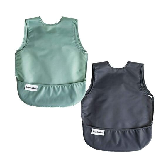 Tiny Twinkle 2-Pack Mess-Proof Apron Toddler Bib w/Tug-Proof Closure and BPA-Free (Sage Charcoal, Small 6-24 Months)