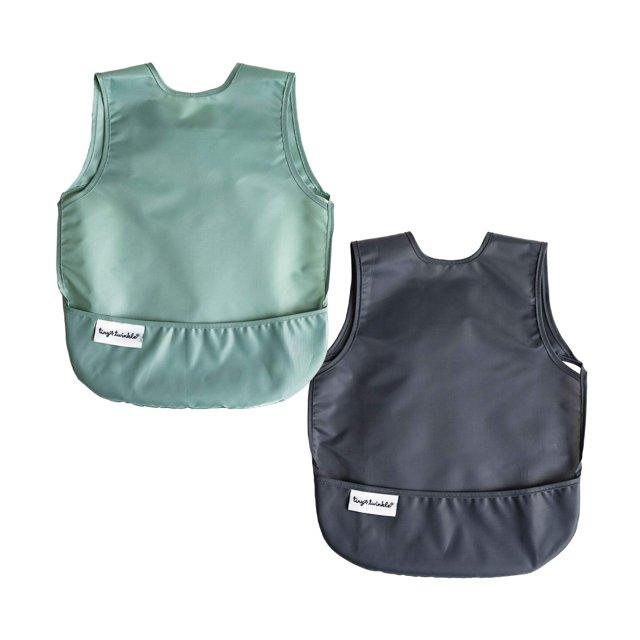 Tiny Twinkle 2-Pack Mess-Proof Apron Toddler Bib w/Tug-Proof Closure and BPA-Free (Sage Charcoal, Small 6-24 Months)